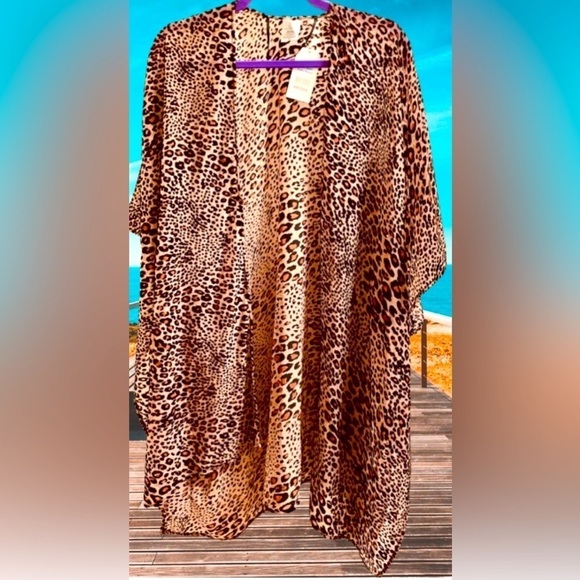 🐆 LEOPARD RAISED DOTTED VELVET Print Kimono Lagenlook Resort Beach Coverup Boho - Picture 1 of 8